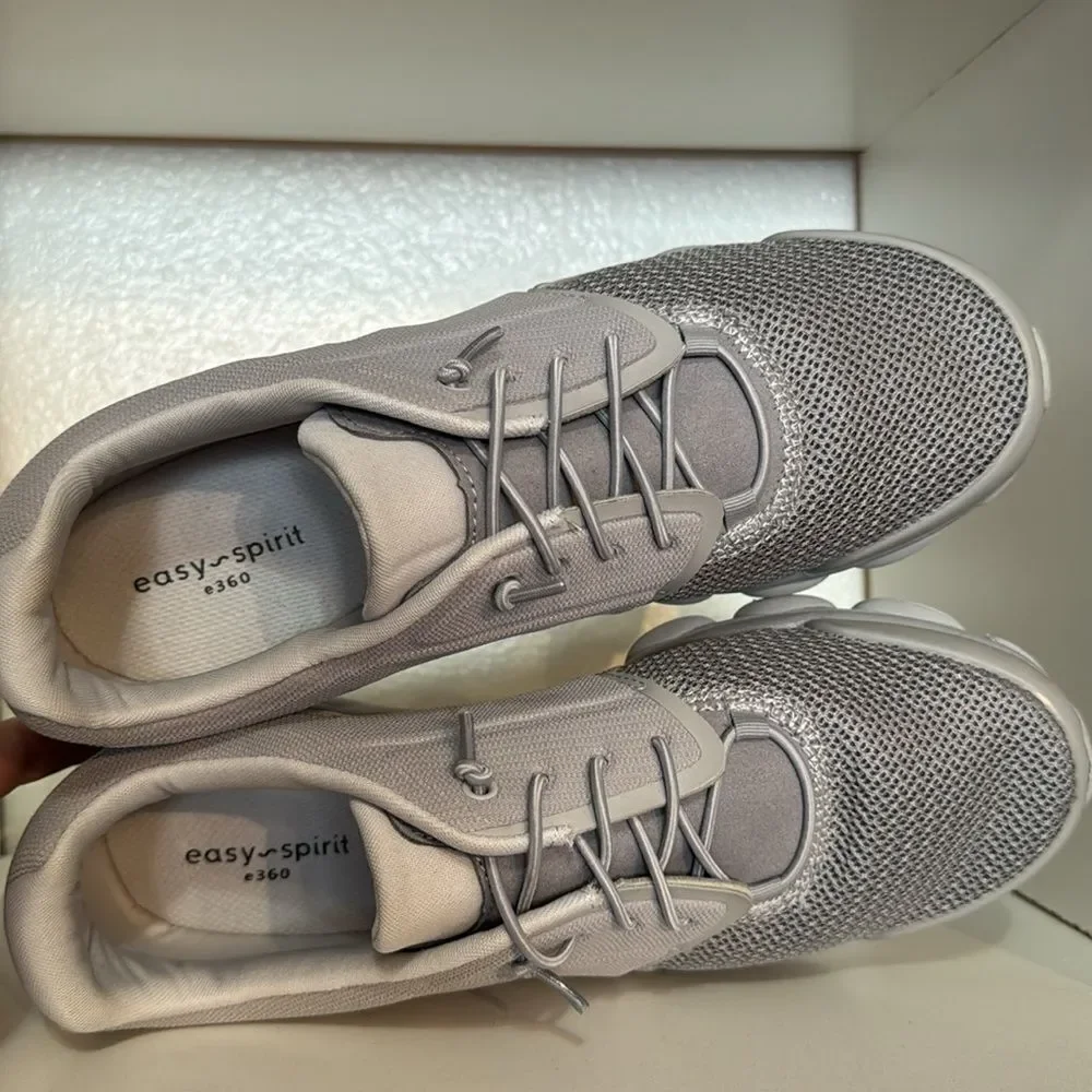 Easy Spirit Womens Comfort Lace Up Knit Walking Gray Athletic Slip On Sneakers